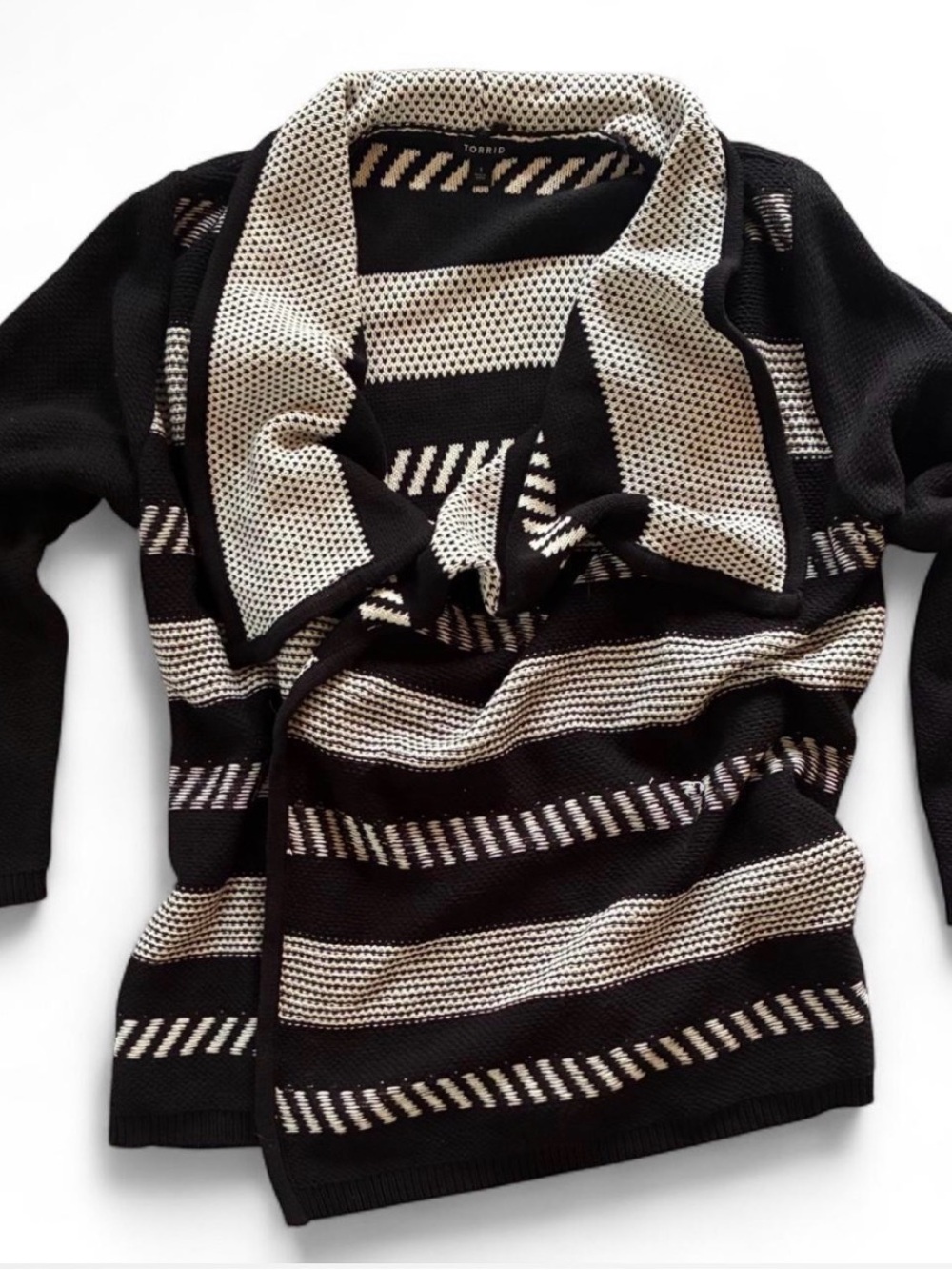 torrid Black and Cream Striped Open-Front Women's Cardigan Sweater Size 1X